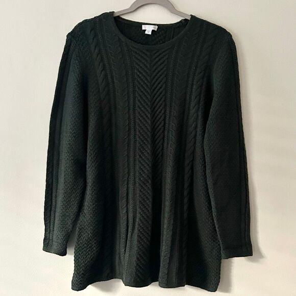 J. Jill Forest Green Cable Knit Sweater Tunic Size Medium Cotton Wool Blend EUC - Picture 1 of 9